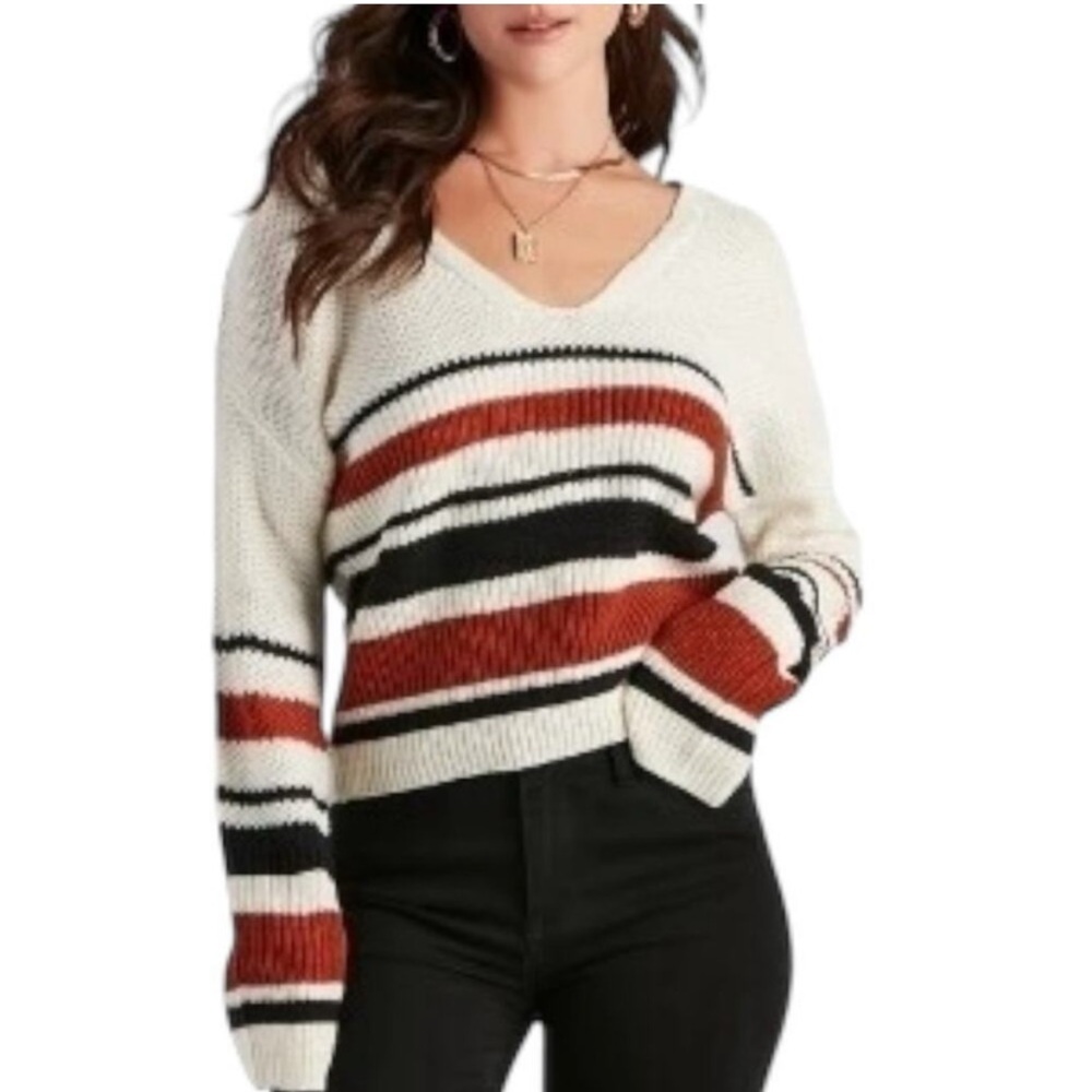 Windsor Sassy Striped Lattice Back Knit Sweater Size Small